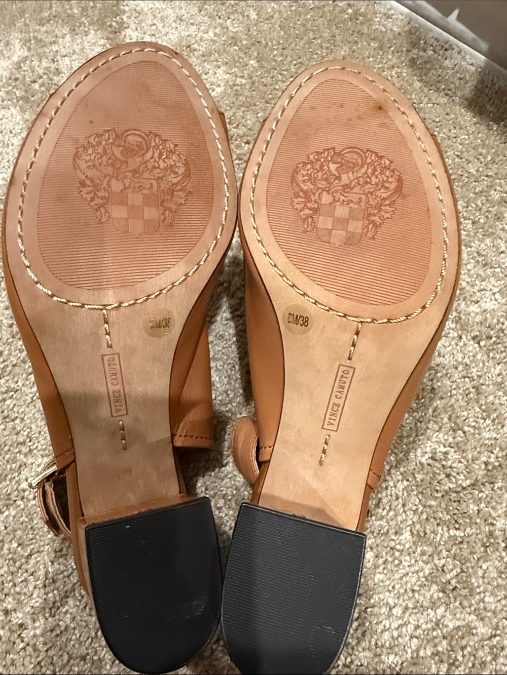 Vince Camuto Cognac Open-Toe Slingback Platform Heels - Picture 4 of 5